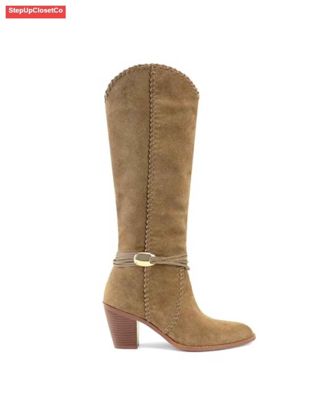 Faux Suede Knee High Cowboy Boots Pointed Toe Chunky Heel Western Womens